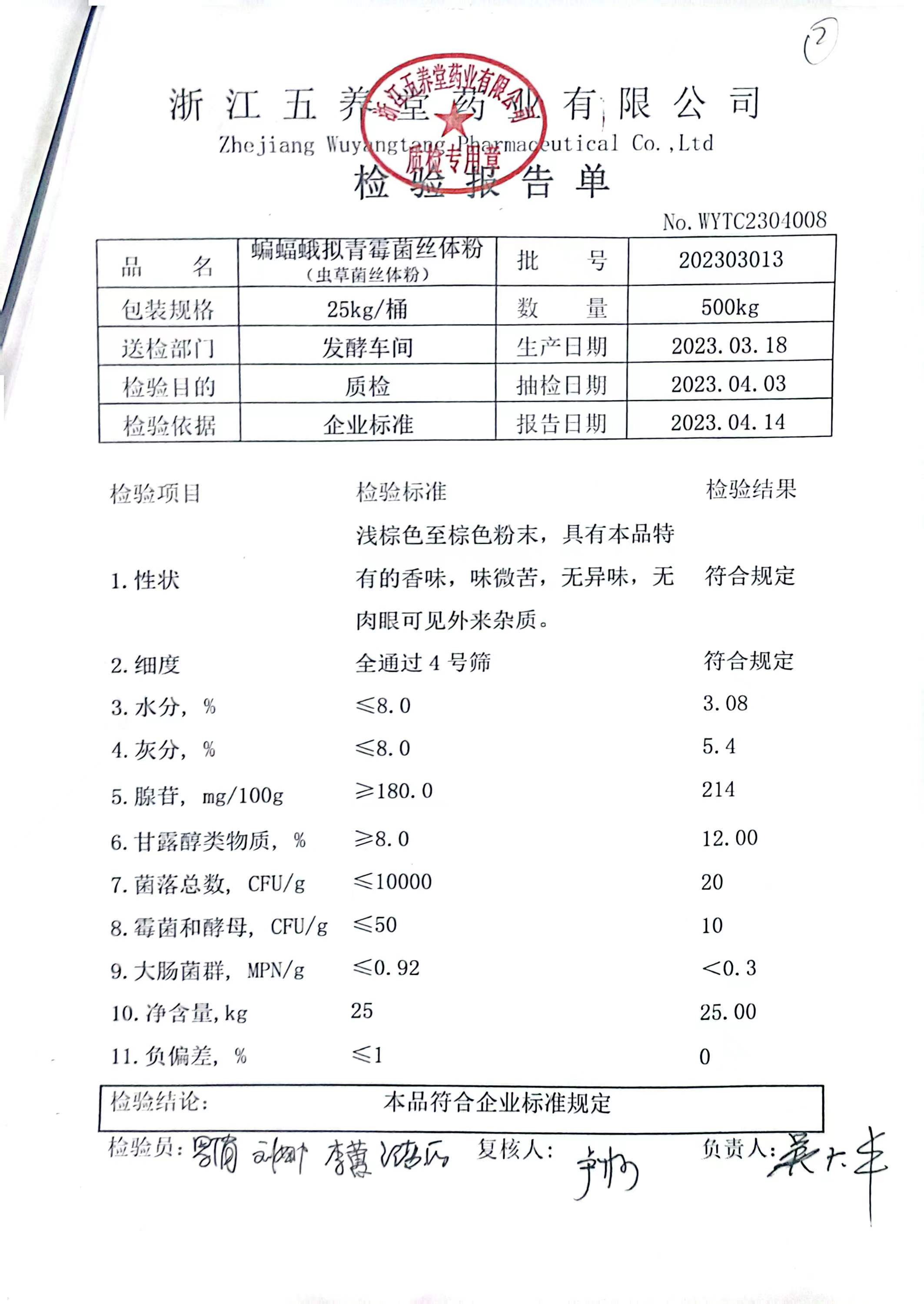 原料检测报告